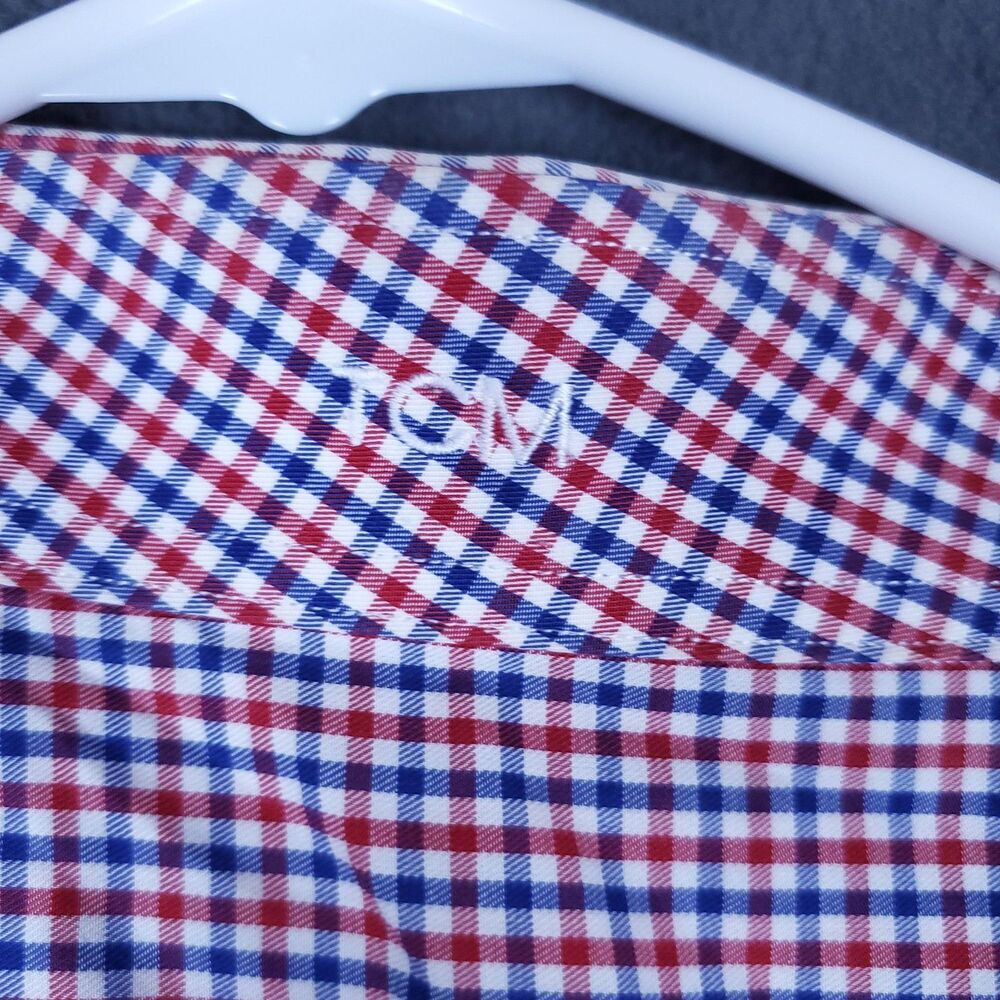 J.Hilburn Shirt Mens 3XL Red White Blue Gingham Long Sleeve Dress Shirt Classic - Picture 4 of 16
